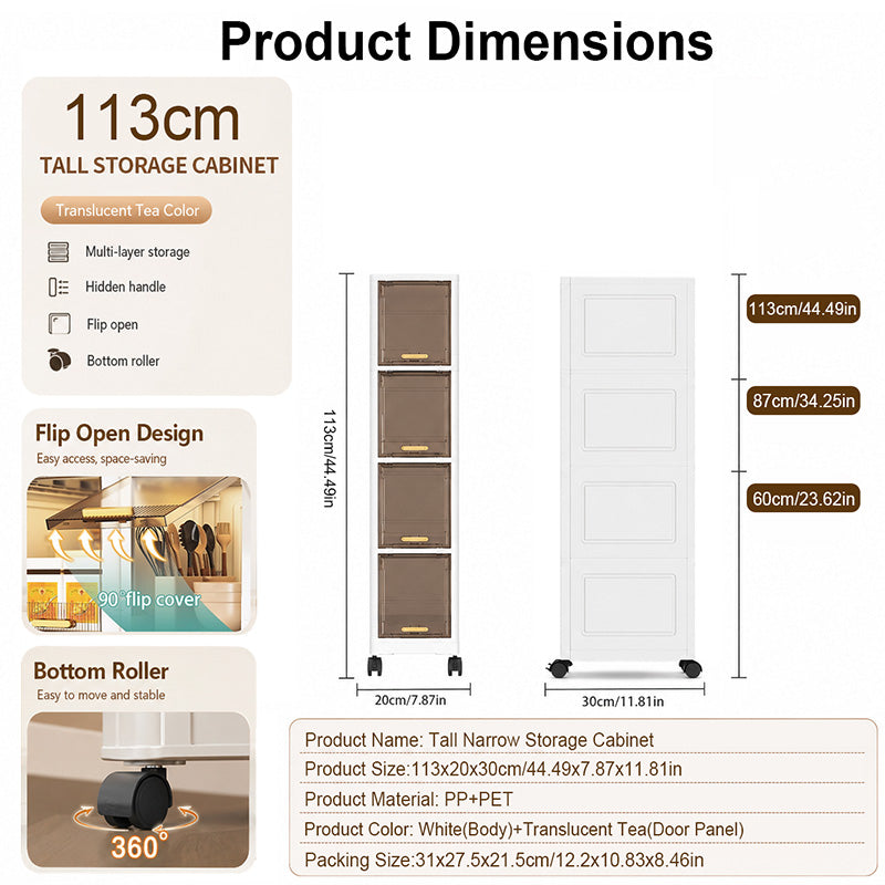 Slim Narrow Bathroom Storage Cabinet, Skinny Rolling Storage Shelf with Wheels, Ample Storage & Waterproof, Freestanding Gap Holder for Bathroom, Kitchen, Entryway & Small Spaces