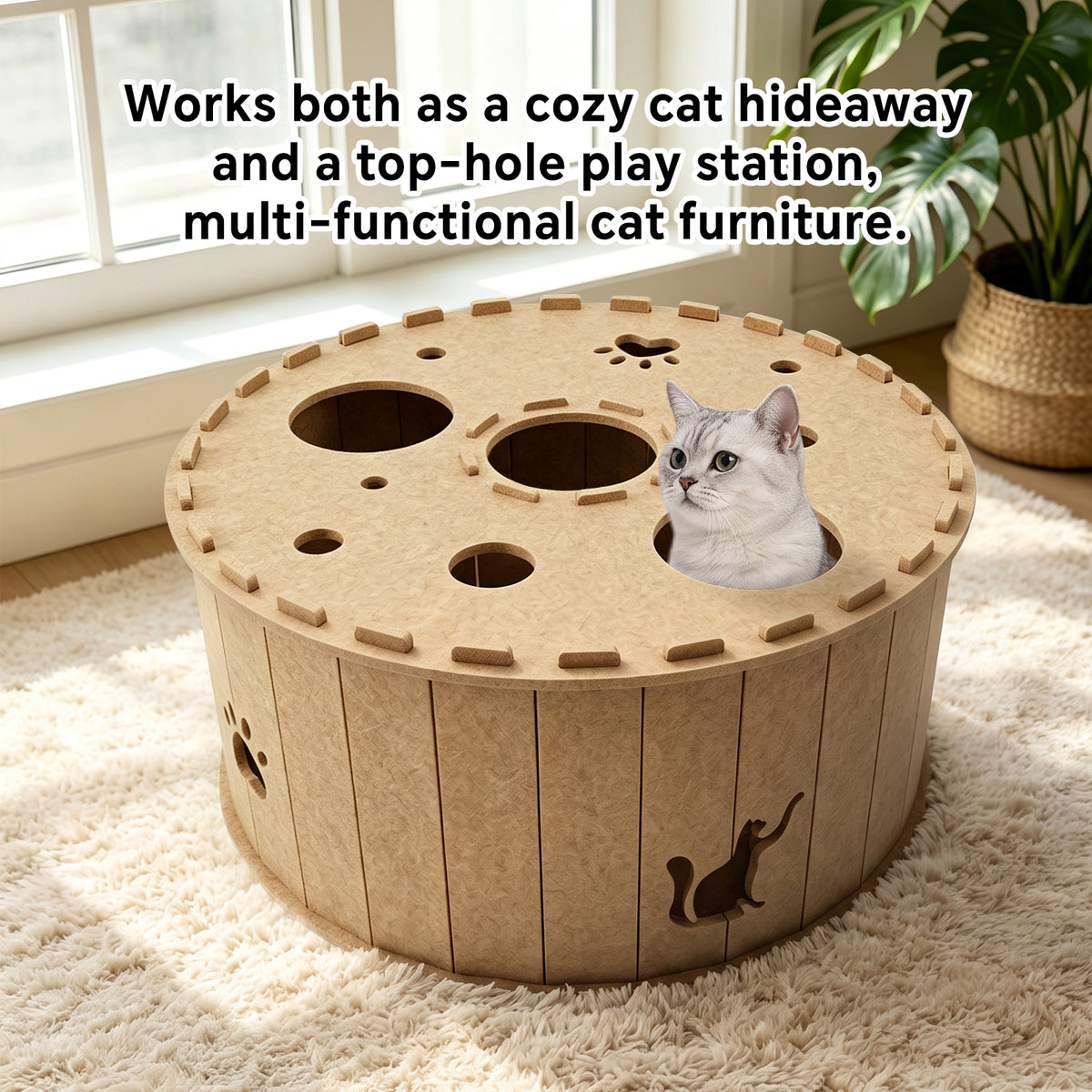 Felt Cat Bed for Indoor Cats, Kitty Cave Tunnel House with Scratching Surface, Scratch-Resistant Hideaway for Multiple Cats