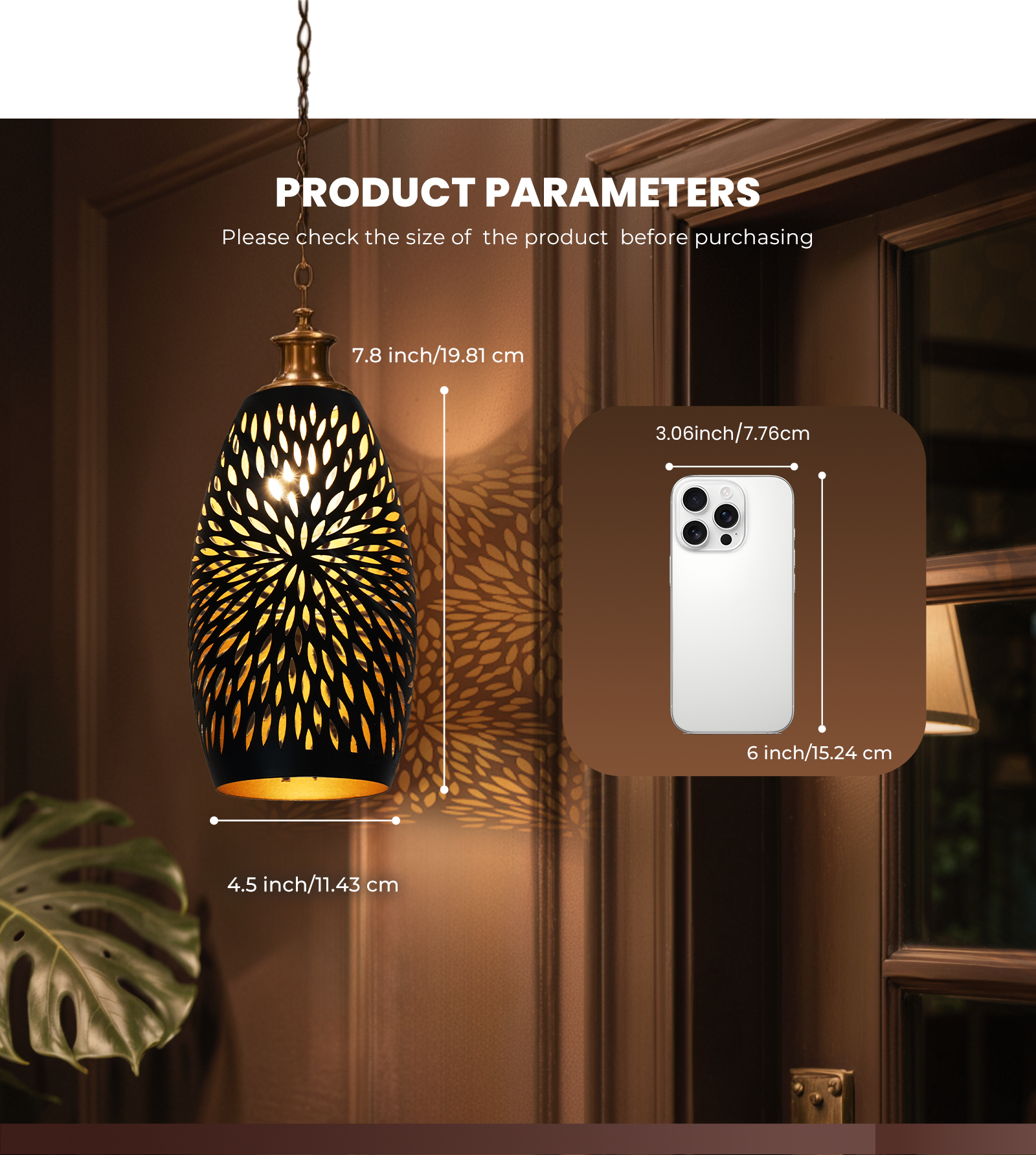 Etched Hollow Oval Pendant Shade – 7.8×4.7 Inch&1-5/8" Fitter