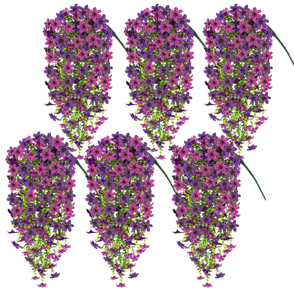 6Pcs Artificial Hanging Orchid Flowers, 26.7in/68cm UV Resistant Fake Trailing Flower Vines for Porch Patio Outdoor Fall Season Decor