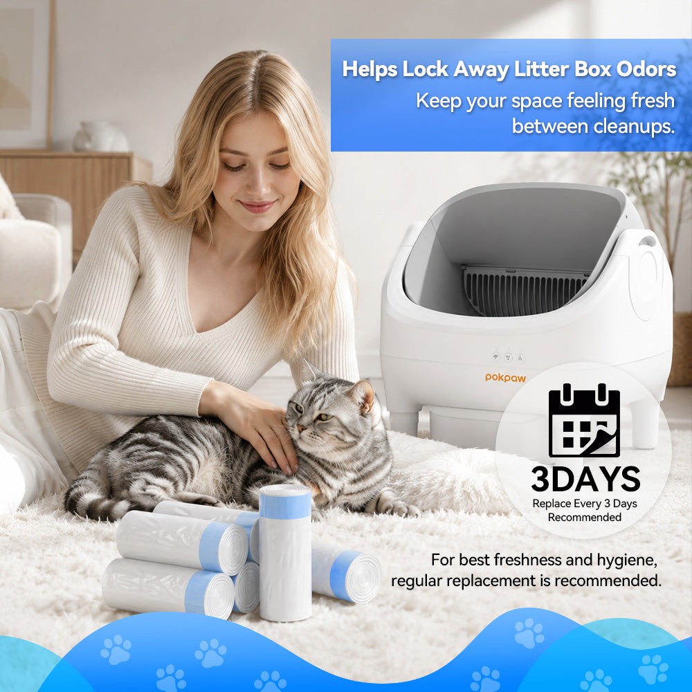 Aeelleea 1 Roll Drawstring Cat Litter Box Liners 20-Pack Leak-Resistant Fit Open-Top Auto Litter