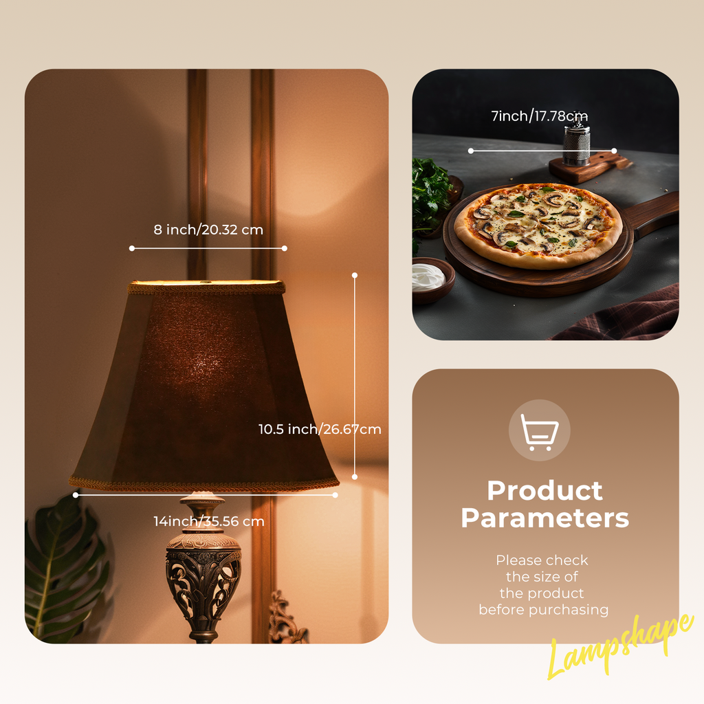 ALUCSET Vintage Brown Octagonal Bell Lamp Shade 8"×14"×10.5", Faux Leather with Gold Trim, Spider Fitter for Table & Floor Lamps