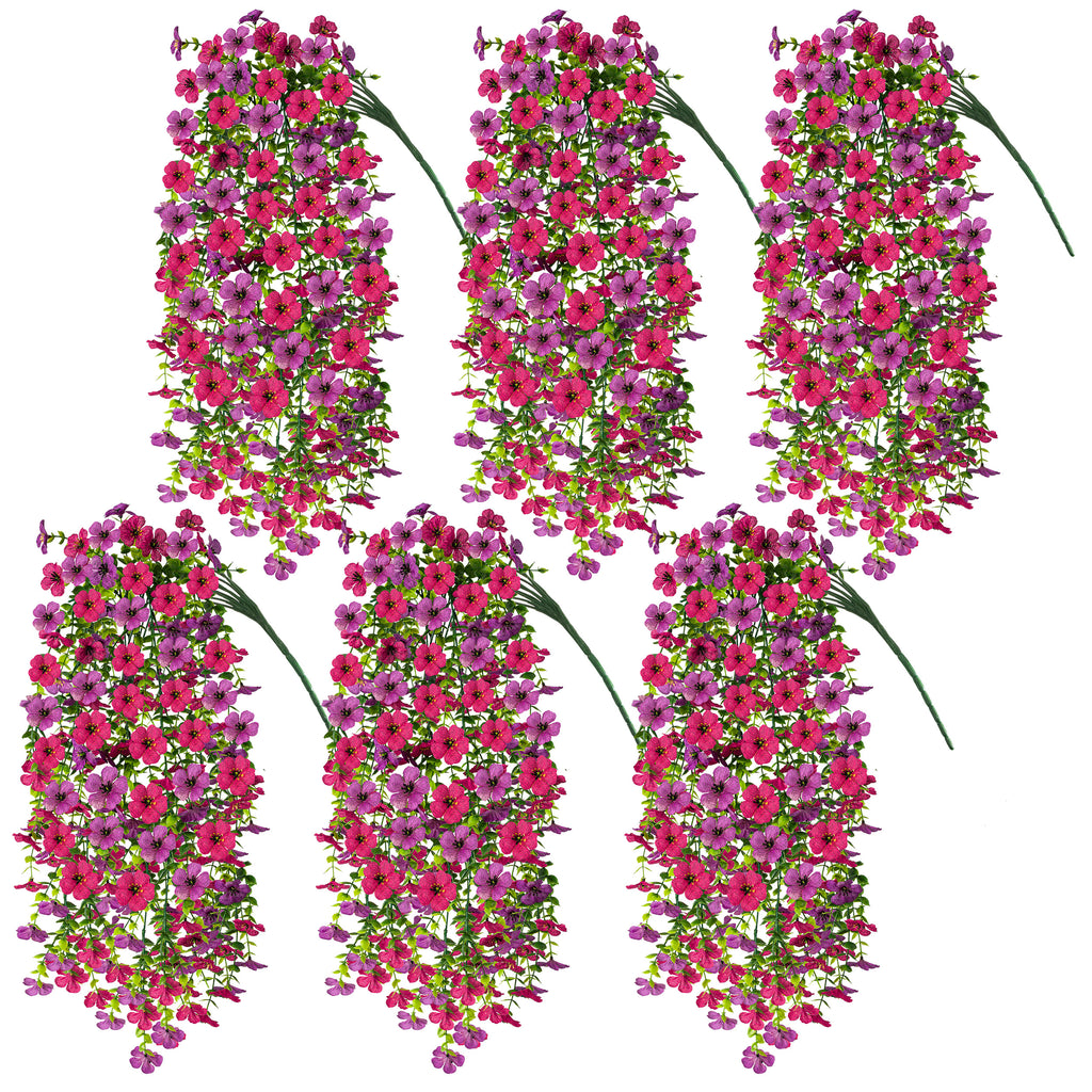 6Pcs Artificial Hanging Violet Flowers, 26.7in UV Resistant Fake Trailing Flower Vines for Porch Patio Outdoor Fall Decor