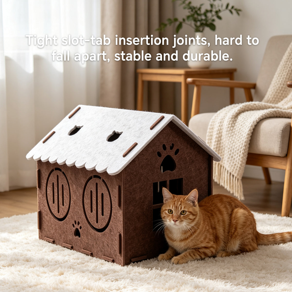Felt Cat House for Indoor Cats, Cozy Cave Bed & Cat Hideaway for Sleeping, Resting and Relaxing