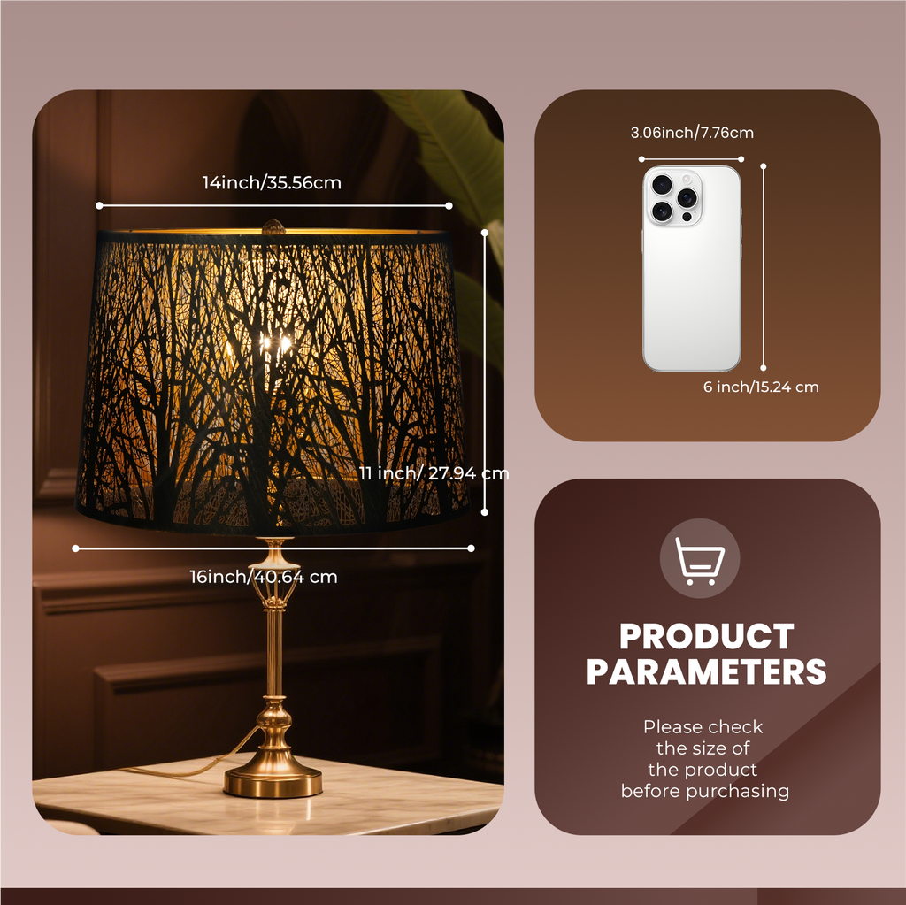 Forest Etched Lampshade – 14×16×11 Inch, Antique Bronze/Gold