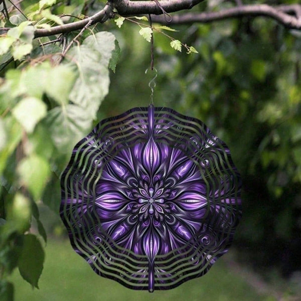 AEELLEEA-Purple Mandala Wind Spinner, Iron Hanging Wind Sculpture for Yard Patio Balcony Garden Decor, 360° Rotating Hanging Ornament