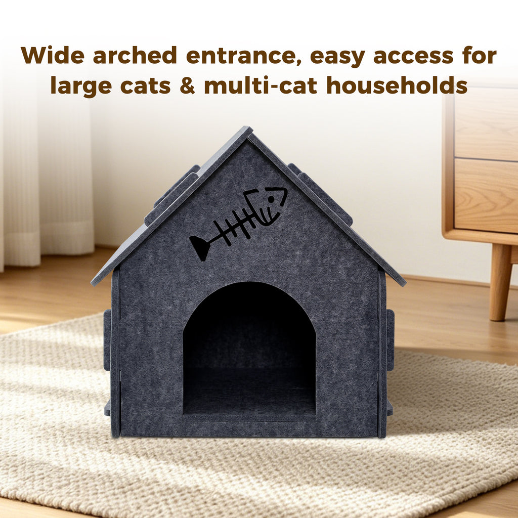 Scratch Resistant Felt Cat House Indoor Warm Insulated Cat Cave Bed Compatible with Pet Heating Pads for Kittens Small Cats