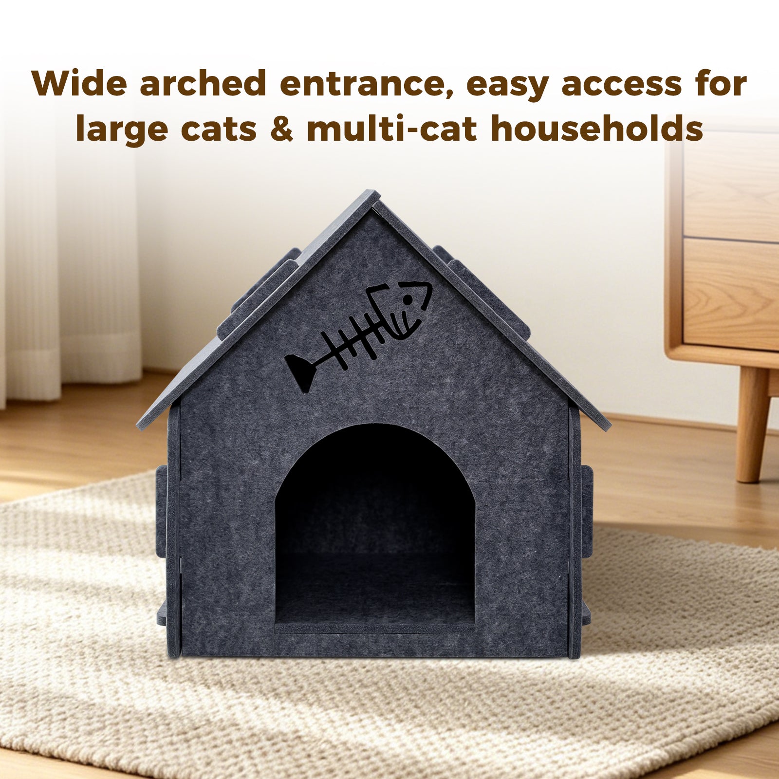 Scratch Resistant Felt Cat House Indoor Warm Insulated Cat Cave Bed Compatible with Pet Heating Pads for Kittens Small Cats