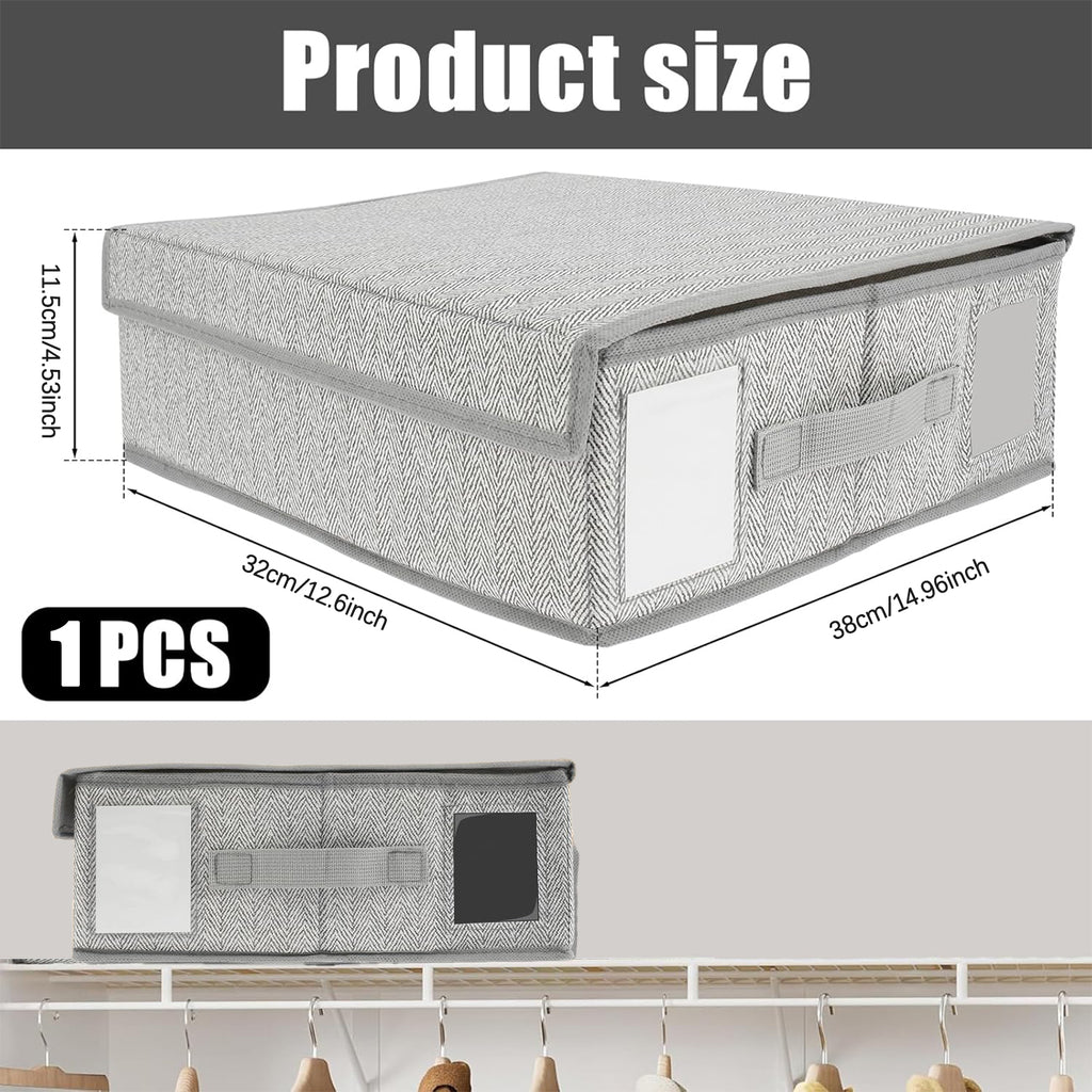 Nonwoven Bedding Storage Box with Removable Lid and Clear Window, Clothes Organizer for Sheets, Pillowcases, Socks, Underwear, Storage Bin