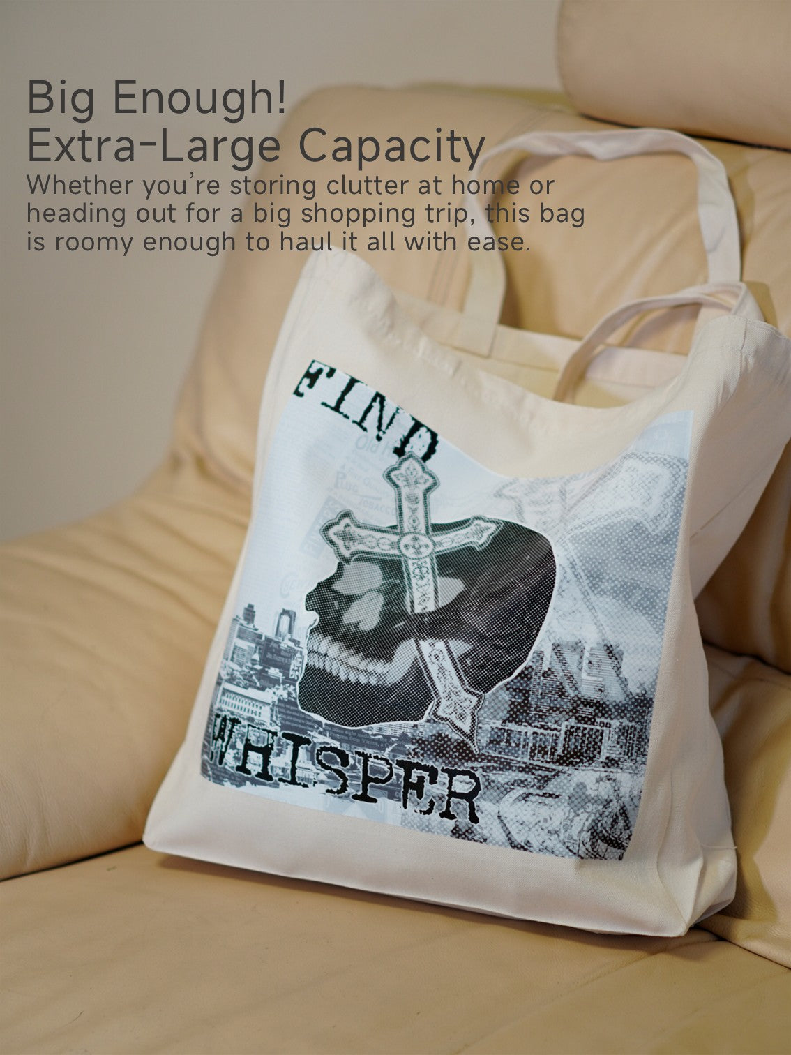 Skull Cross Canvas Tote Bag, Halloween Shoulder Bag For Women, Reusable Shopping Tote Bag