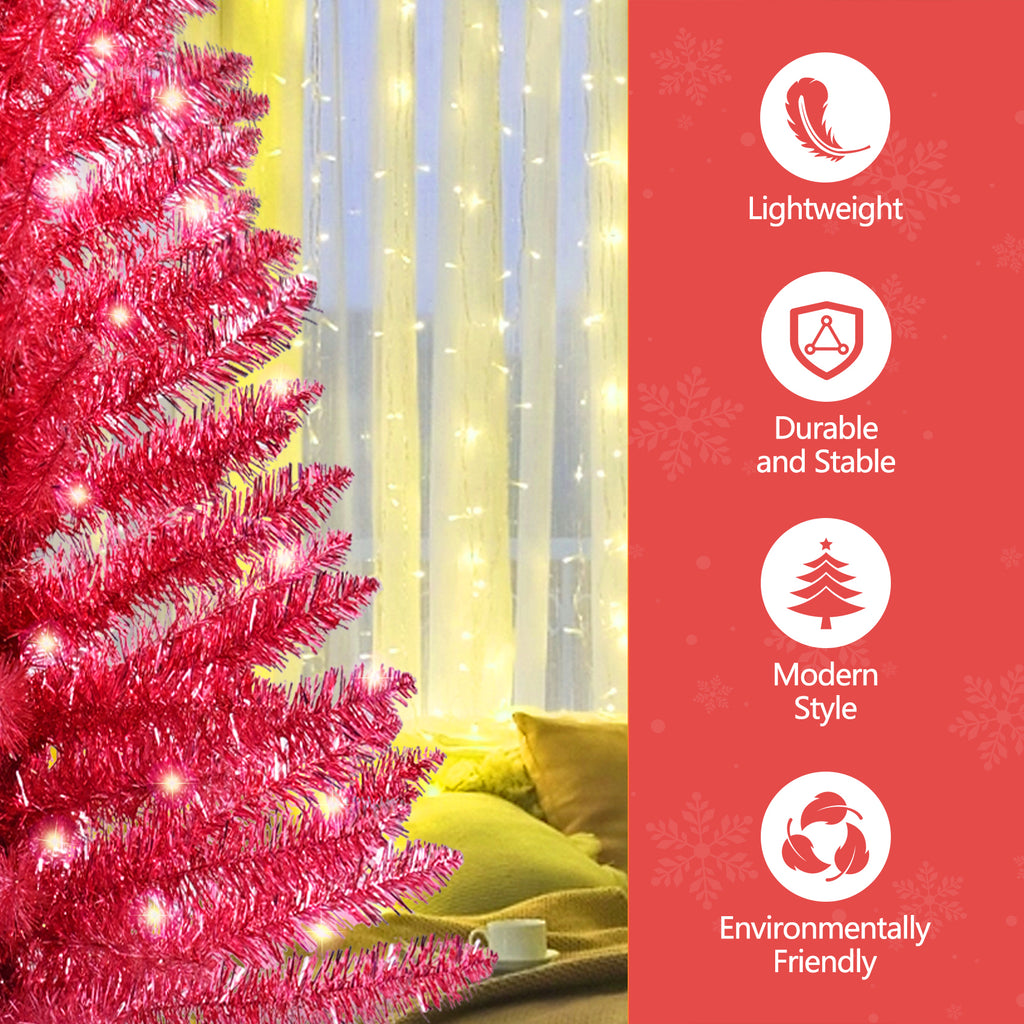 4 FT Red Christmas Tree with 50 Pre-strung UL Lights, 122 Tips Hinged Artificial Holiday Tree with Plastic Stand for Indoor Home Decor.