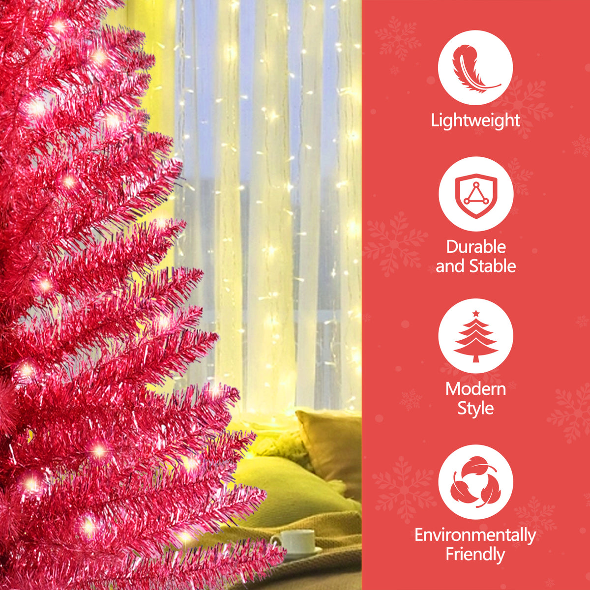 4 FT Red Christmas Tree with 50 Pre-strung UL Lights, 122 Tips Hinged Artificial Holiday Tree with Plastic Stand for Indoor Home Decor.