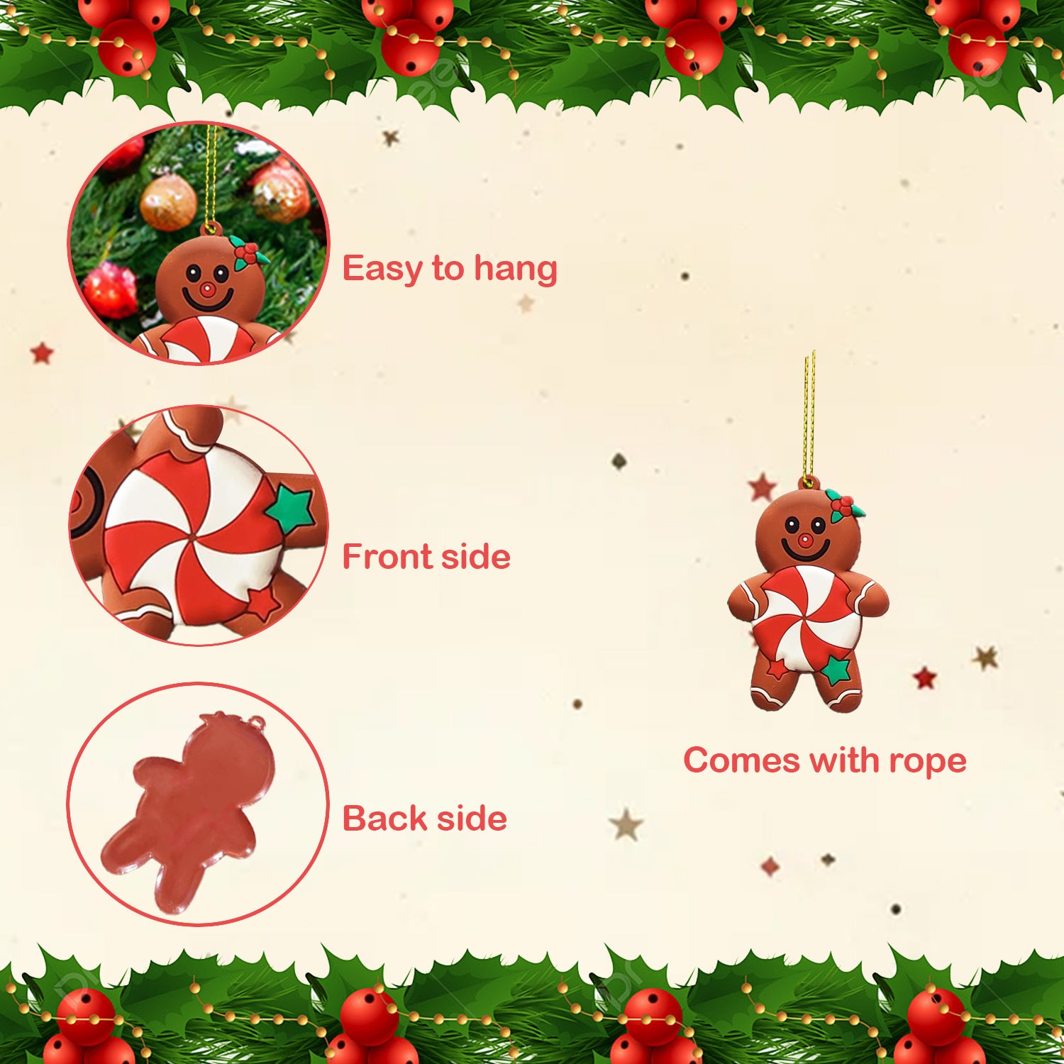 Gingerbread Man Ornament Set of 12 – Colorful, Playful Decor for Christmas Trees & Festive Displays