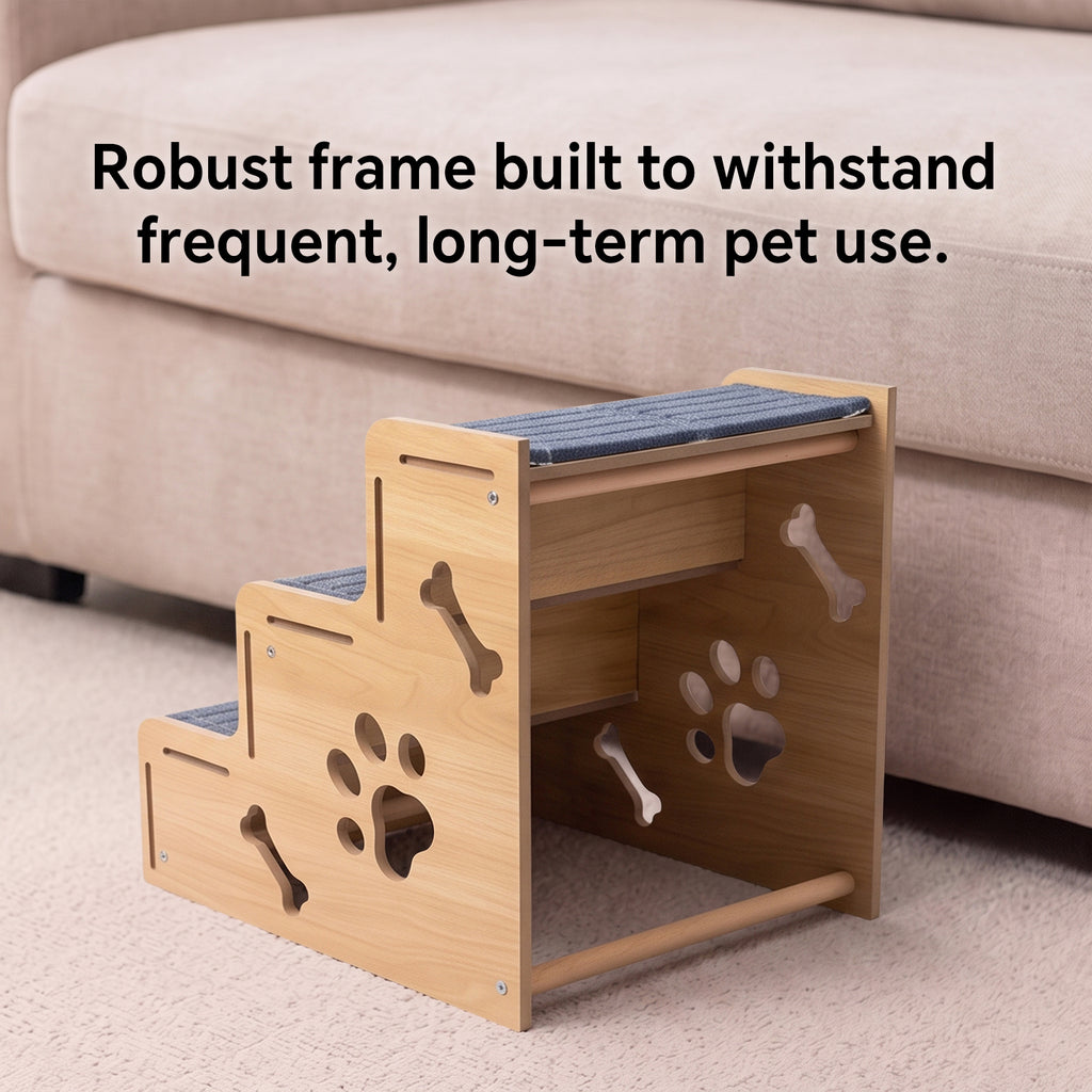 Wooden Carpeted Pet Steps, Non-Slip Dog Stairs Pet Ladder for Small Dogs, Puppies, Older Cats, Great for Couch & High Bed Access