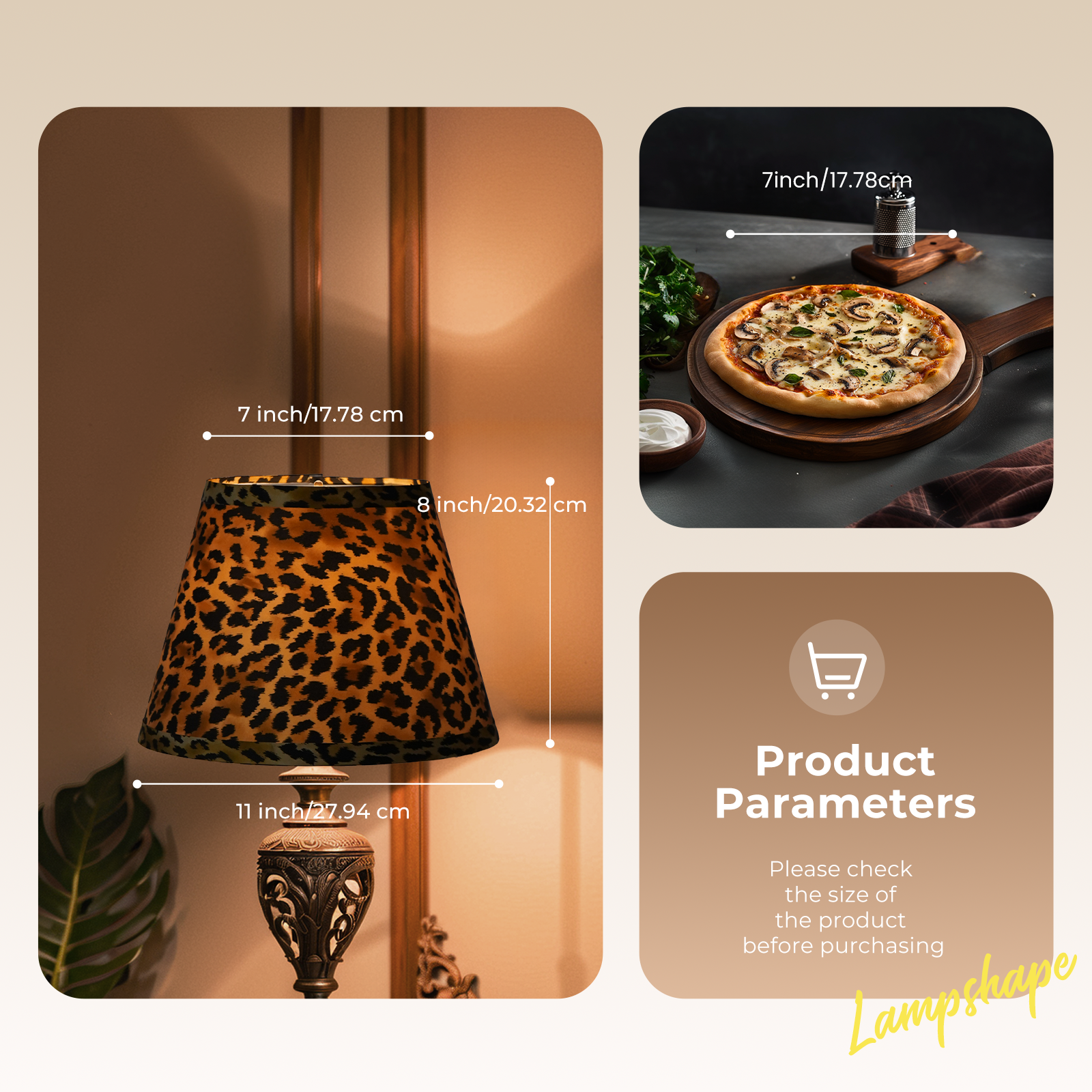 ALUCSET Leopard Print Empire Lamp Shade 7"×11"×8", Spider Fitter Replacement Shade for Table & Floor Lamps