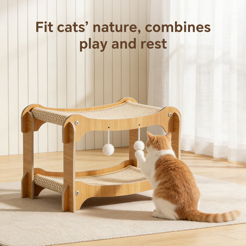 Ergonomic Cat Scratching Lounge Chair Bed- Natural Sisal Scratcher with Solid Wood Frame and Anti Slip Base for Pets