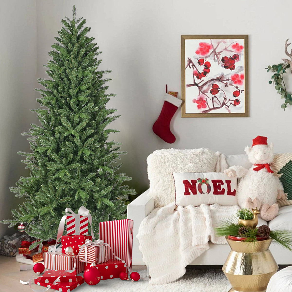 6ft Artificial Christmas Tree, 1168 Branch Tips PE+PVC Hinged Xmas Tree with Metal Stand, Easy Assembly Indoor Holiday Decor