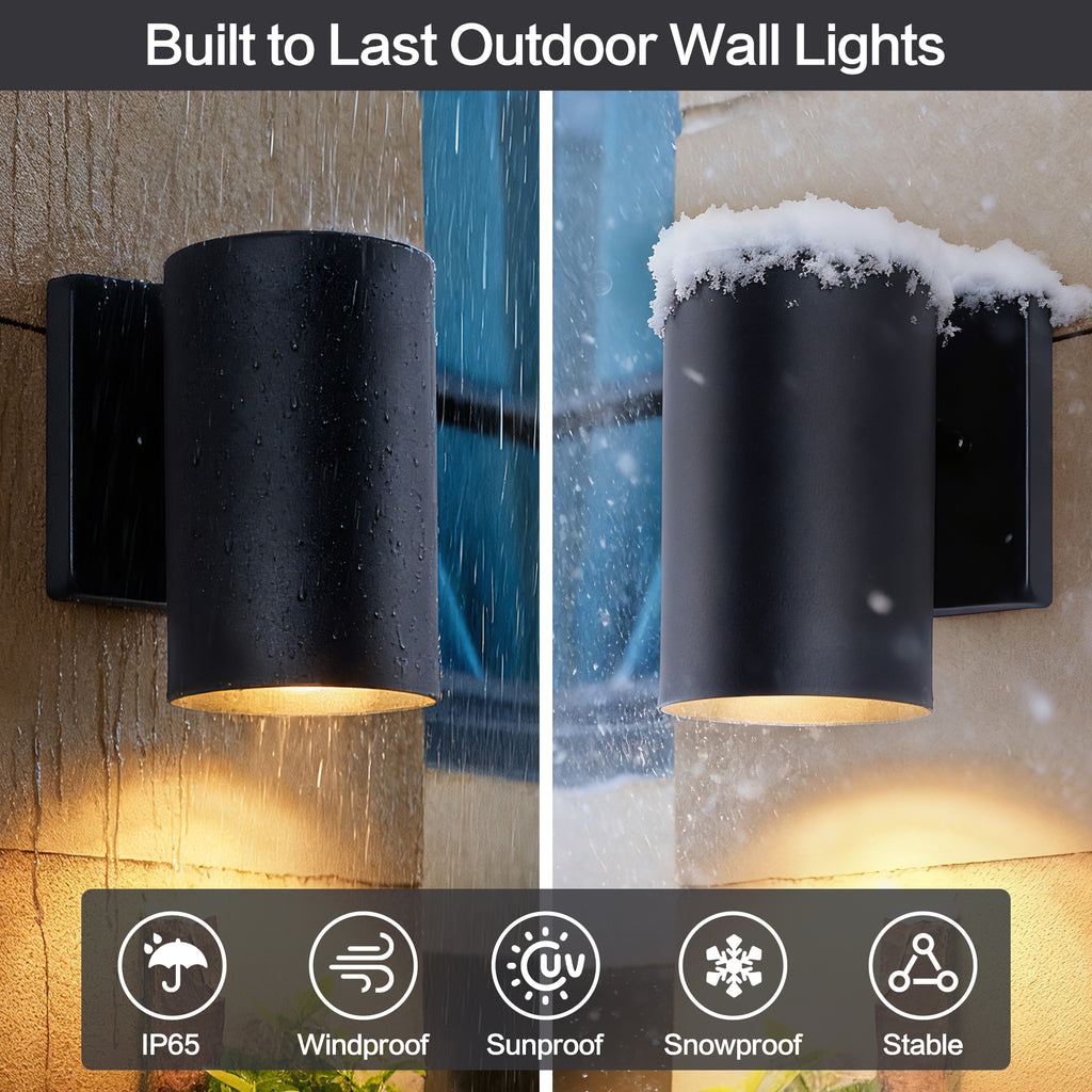 2 Pack Black Cylinder Downlight Wall Sconce, Aluminum Hardwired Wall Mount Light Fixture, Modern Single Direction Outdoor Wall Lamp