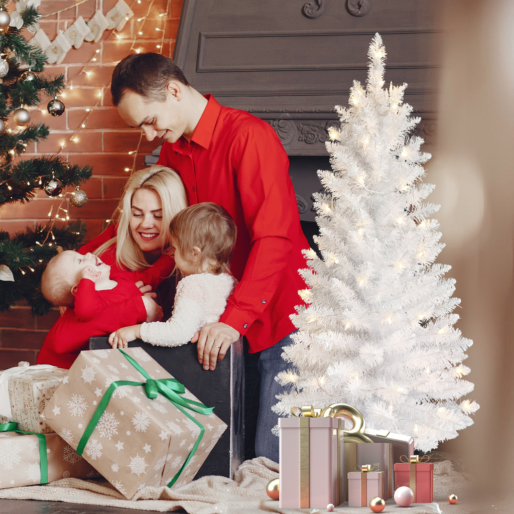3 FT White Christmas Tree with 30 Pre-Strung UL Lights, 88 Tips Artificial Holiday Tree with Plastic Stand for Indoor Home Decor.
