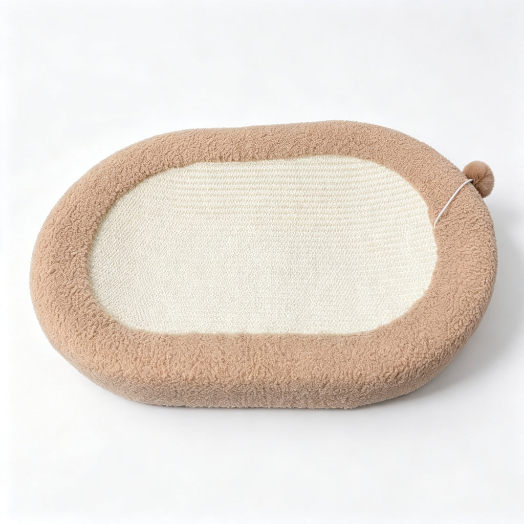 Oval Sisal Cat Scratcher Bed Lounge, 24x15x3.5 Inch Anti-Slip Multi-Purpose Pet Rest Furniture for Indoor Cats