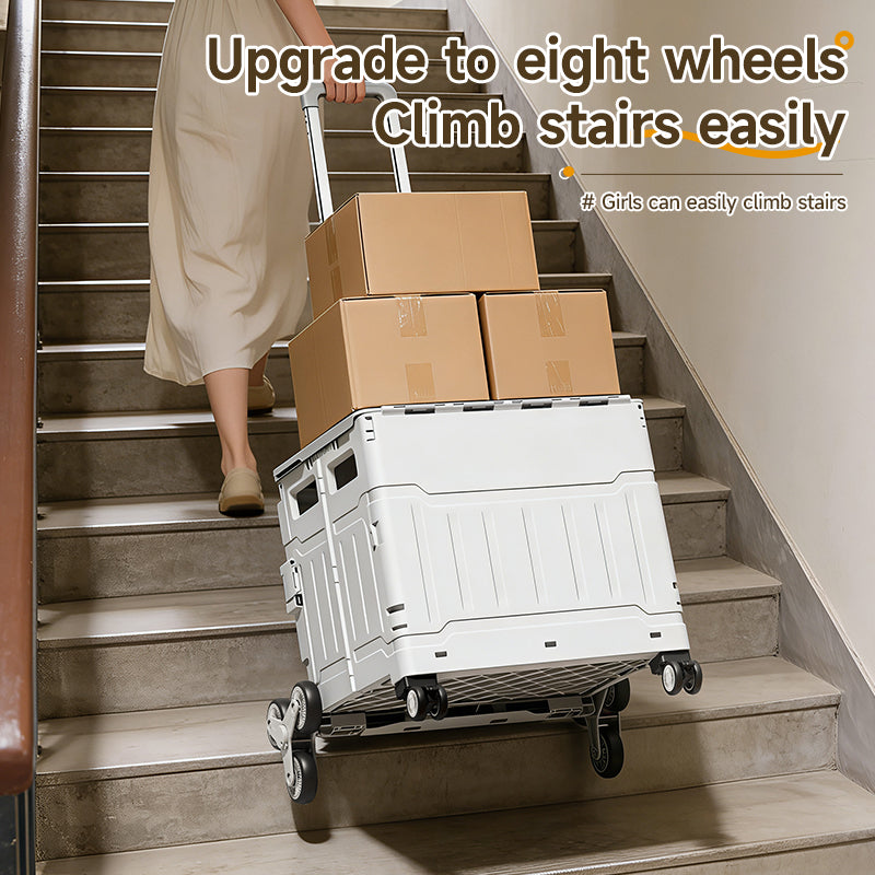 AEELLEEA Foldable Utility Cart with Lid, Portable Rolling Crate with Telescopic Handle & Stair Climbing Wheels, Collapsible Shopping Cart for Grocery, Picnic & Camping