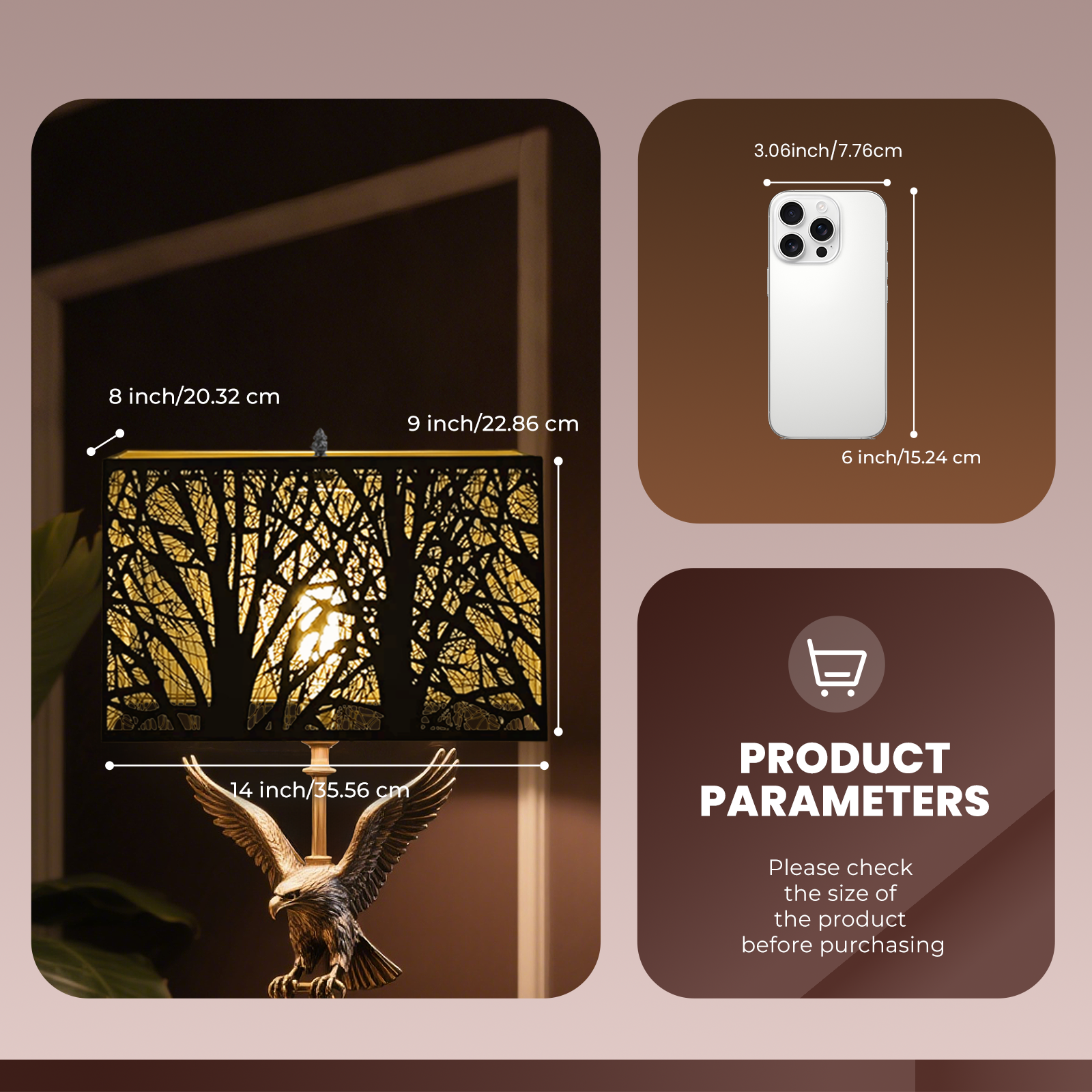 Black & Gold Rectangular Forest Lampshade – 8×14×9 Inch