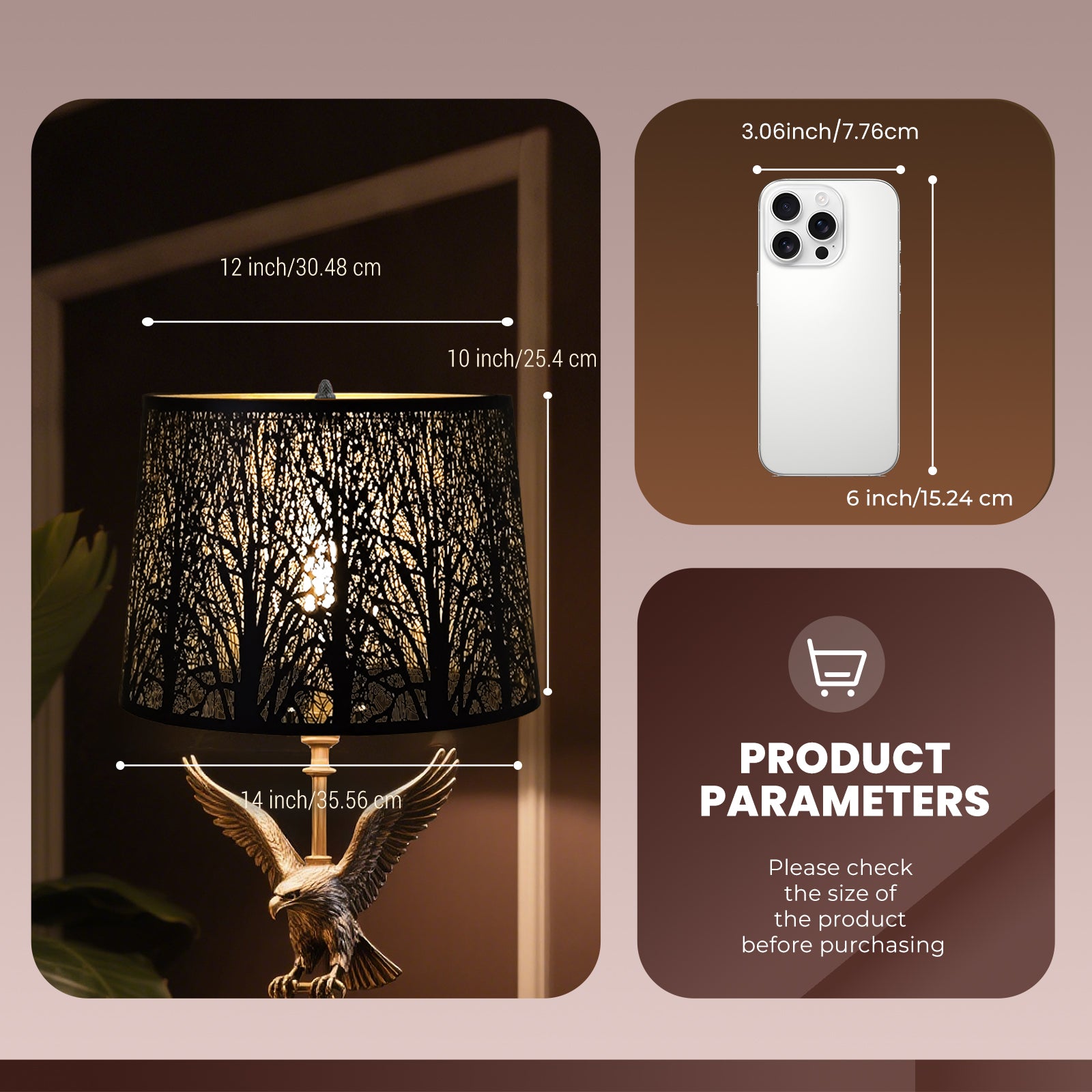 Metal Etched Tree Pattern Drum Lampshade – 12×14×10 Inch | Spider Fitter