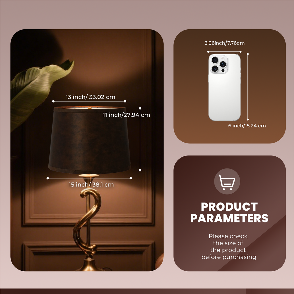 ALUCSET 2-Pack 13"×15"×11" Brown Faux Leather Empire Lamp Shades, Spider Fitter with Harp Included for Table & Floor Lamps
