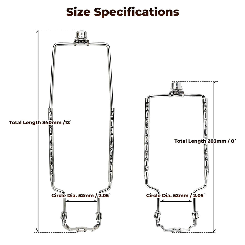 ALUCSET Adjustable Lamp Harp Holder, 8-12 Inch Lampshade Bracket Kit with UNO Fitter Adapter, Compatible with E14 E26 E27 Lamp Base and Standard Lamp Rod