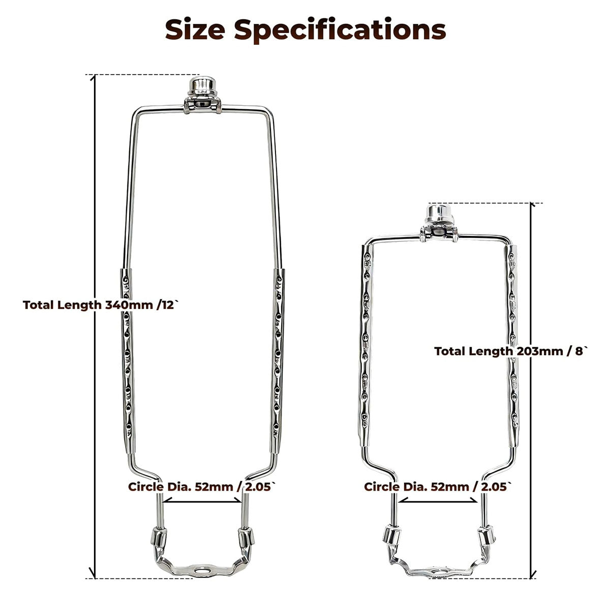 ALUCSET Adjustable Lamp Harp Holder, 8-12 Inch Lampshade Bracket Kit with UNO Fitter Adapter, Compatible with E14 E26 E27 Lamp Base and Standard Lamp Rod