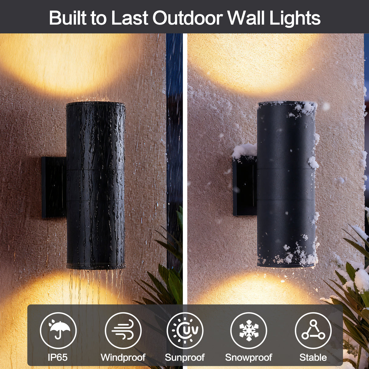 2 Pack Black Cylinder Up Down Wall Sconce Light, Aluminum Hardwired Outdoor Wall Lamp, Modern Vertical Wall Mount Light Fixture