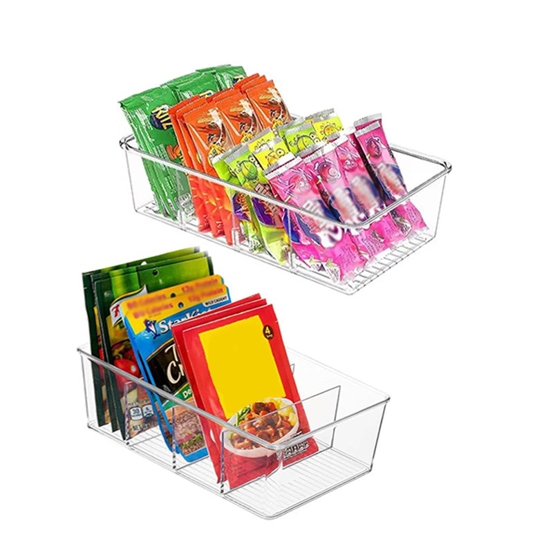Compact Clear Plastic 4-Compartment Mini Storage Bins | For Pantry & Fridge Organizers Storage, Kitchen Organization, Fits Small Spice Pouches & Snack Packets