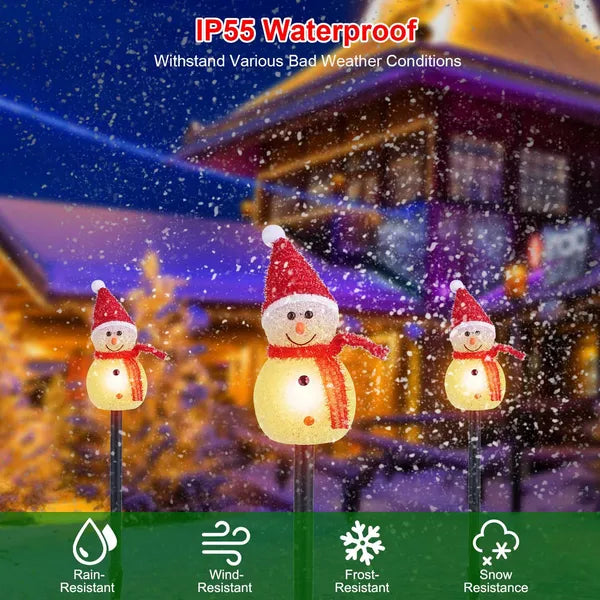 Solar Christmas Snowman Garden Stake Lights, 3 Pack Warm LED Solar Powered Pathway Lights with Red Hat & Scarf, Outdoor Holiday Yard Decor