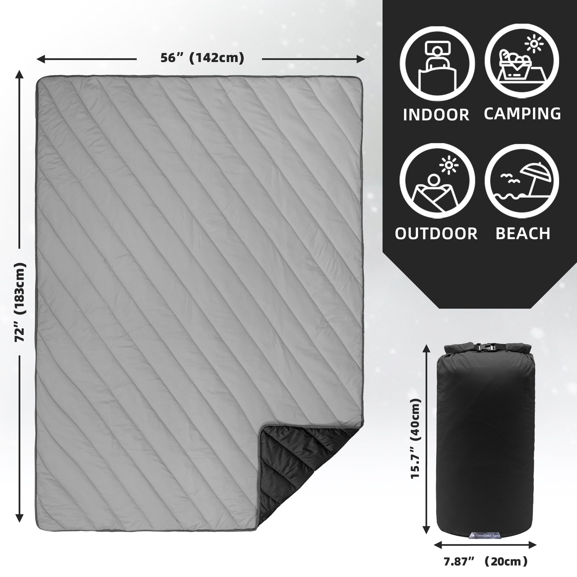 Ultralight Packable Outdoor Blanket – Water-Resistant Puffy Camping Blanket for Travel, Beach, Picnic & Stadium, Teal Green 72" x 56"