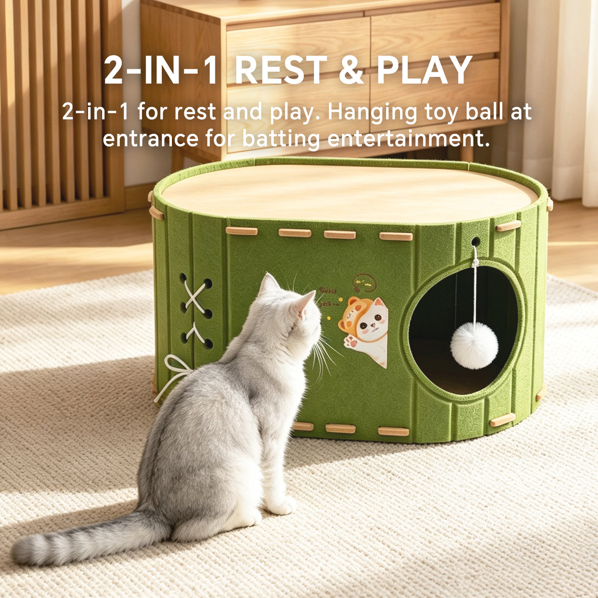 Washable Cat Cave Bed, Removable Soft Polyester Pet House for Indoor Cats & Small Dogs, Cozy Enclosed Pet Nest for Rest