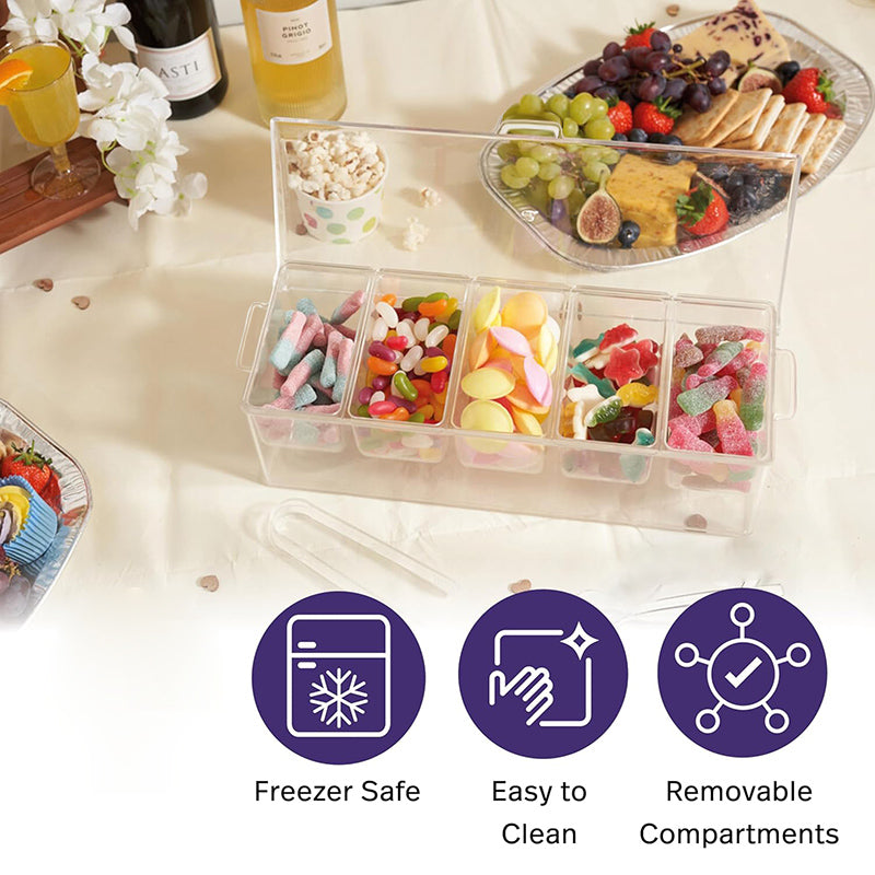 Chilled Condiment Server, condiment tray, bar garnish holder on ice, removable trays, with lid, stainless steel spoons forks clip, bar accessories, fruit salad storage
