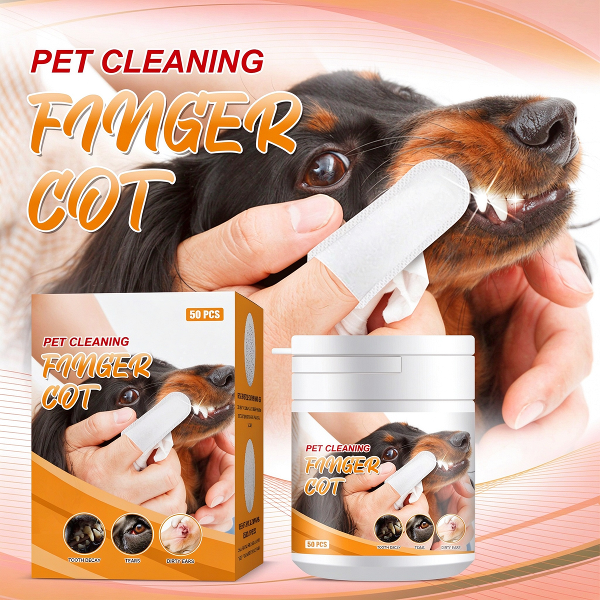 AEELLEEA 50 Count Pet Cleaning Finger Wipes, Dog Cat Dental Finger Cot for Plaque Tartar Tear Stain Ear Cleaning