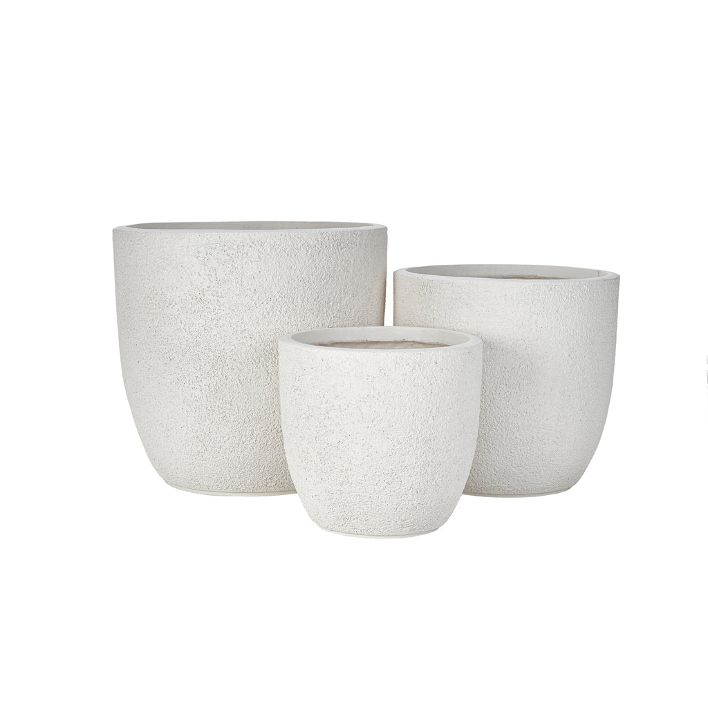 AEELLEEA Set of 3 MGO Planters, 16.9/14/11.2 in Round Indoor Outdoor Flower Pots with Drainage Holes, Stackable, White