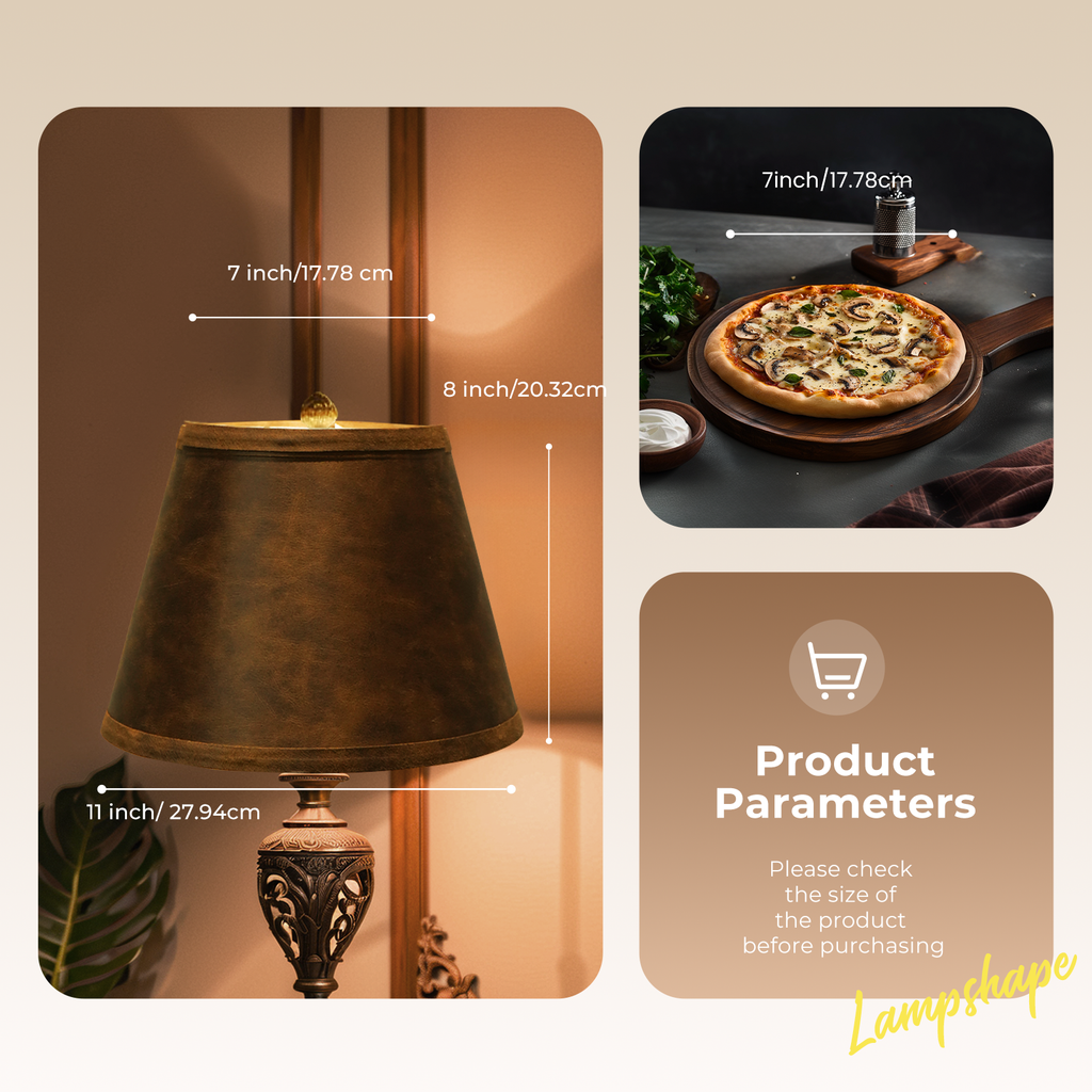 ALUCSET 2-Pack Brown Faux Leather Empire Lamp Shades 7"×11"×8", Spider Fitter Replacement Shades for Table & Floor Lamps