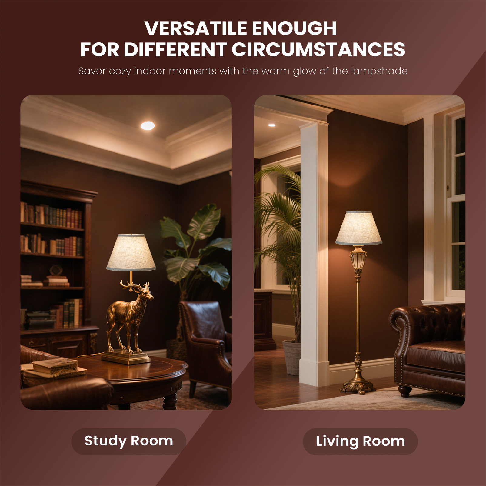 Set of 2 Light Brown Linen Barrel Lamp Shades, 7" Top x 13" Bottom x 9" High, Spider Fitter with 7" Harps for Table & Floor Lamps