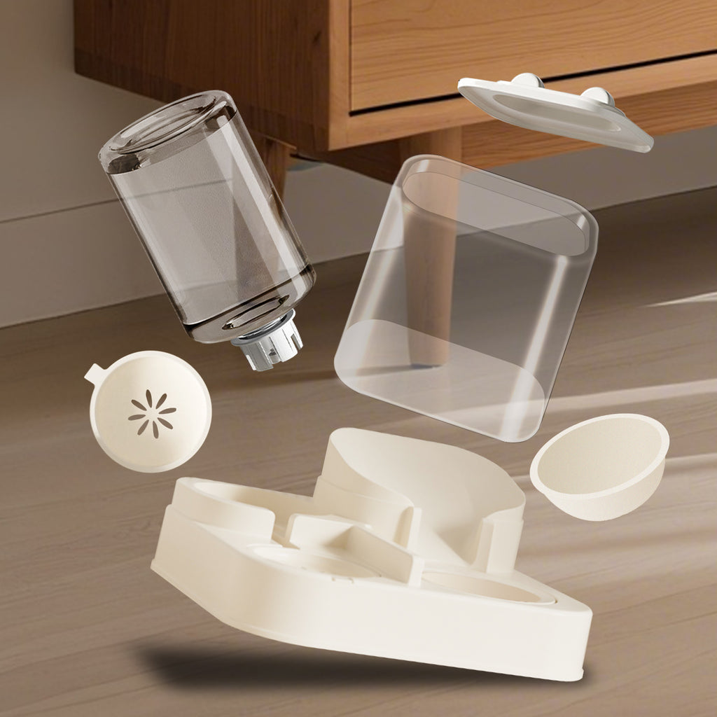 2-in-1 Automatic Pet Feeder and Water Dispenser, Transparent Food and Water Bowl, Self Refilling Pet Feeding Station