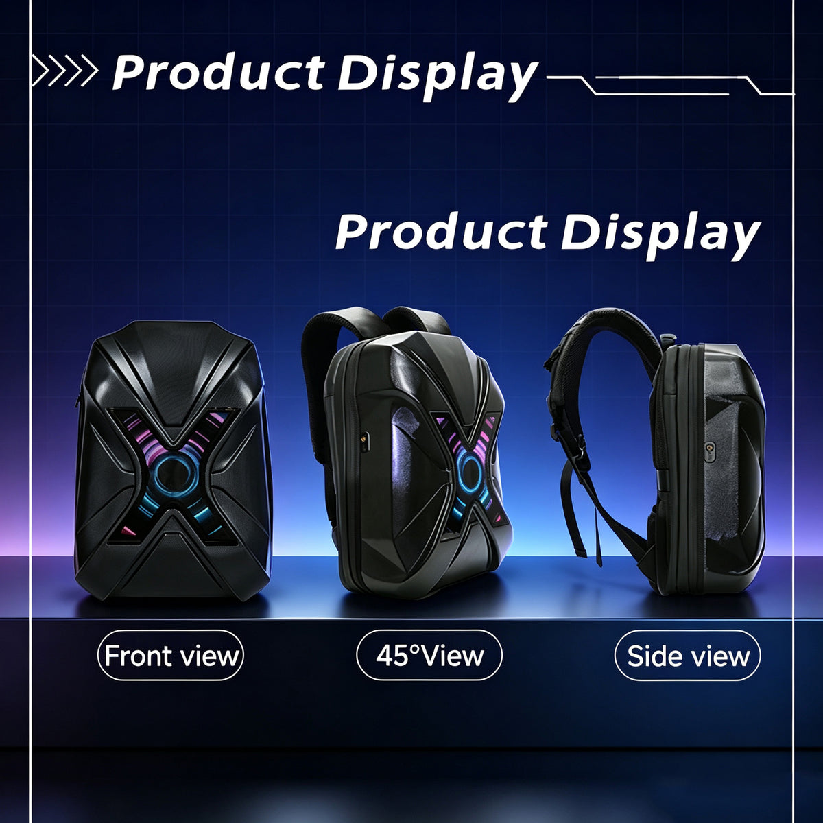 LED Knight Hard‑Shell Motorcycle Backpack for Men, Waterproof Motorbike Laptop Bag with DIY Programmable Full‑Color Displa