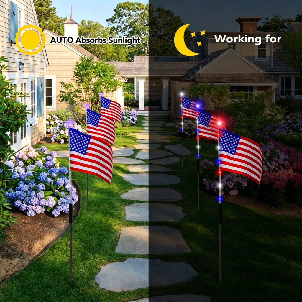 6 Pack American Flag Pathway Decorations, Red White and Blue 4th of July Decor for Memorial Day, Independence Day Garden Yard Walkway