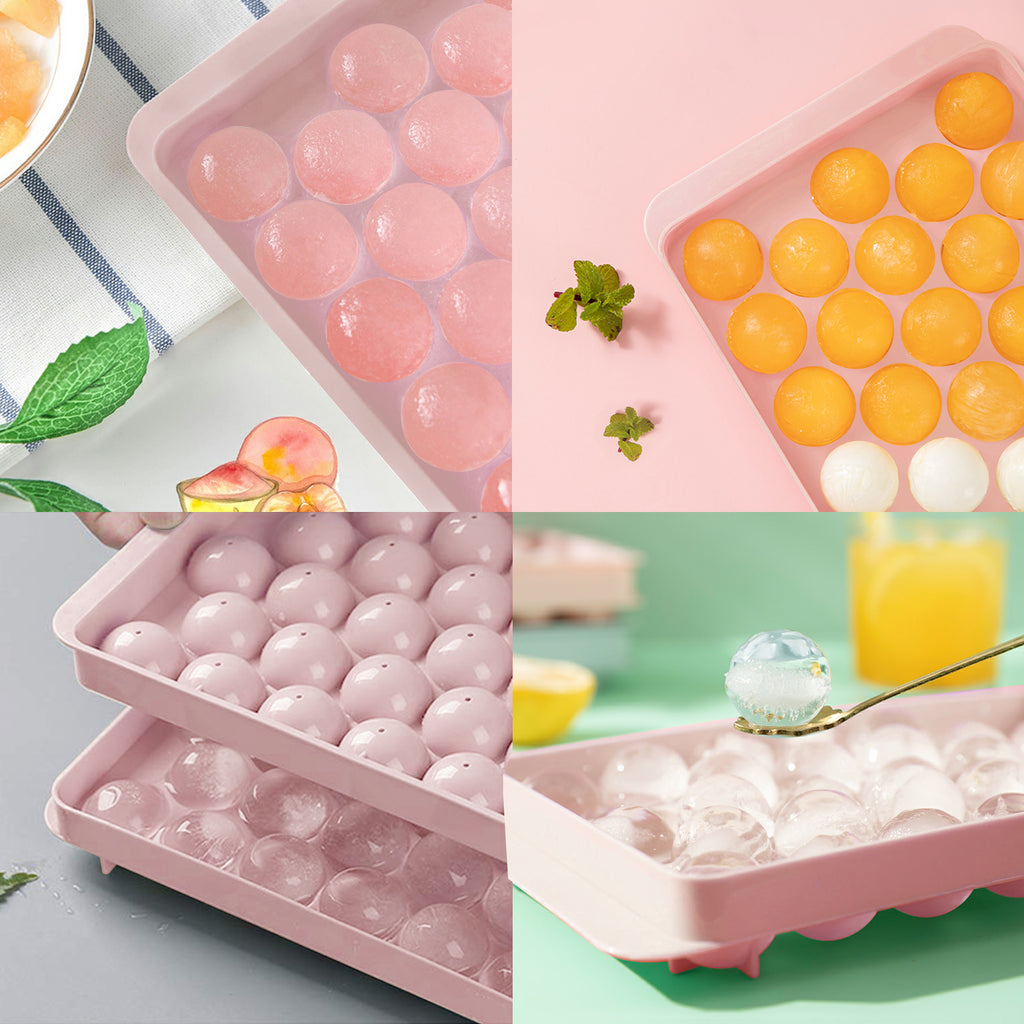 1-Inch Round Ice Cube Tray with Lid and Storage Bin, Small Sphere Ice Ball Molds for Freezer, Reusable Ice Maker Tray for Whiskey, Cocktails & Daily Drinks