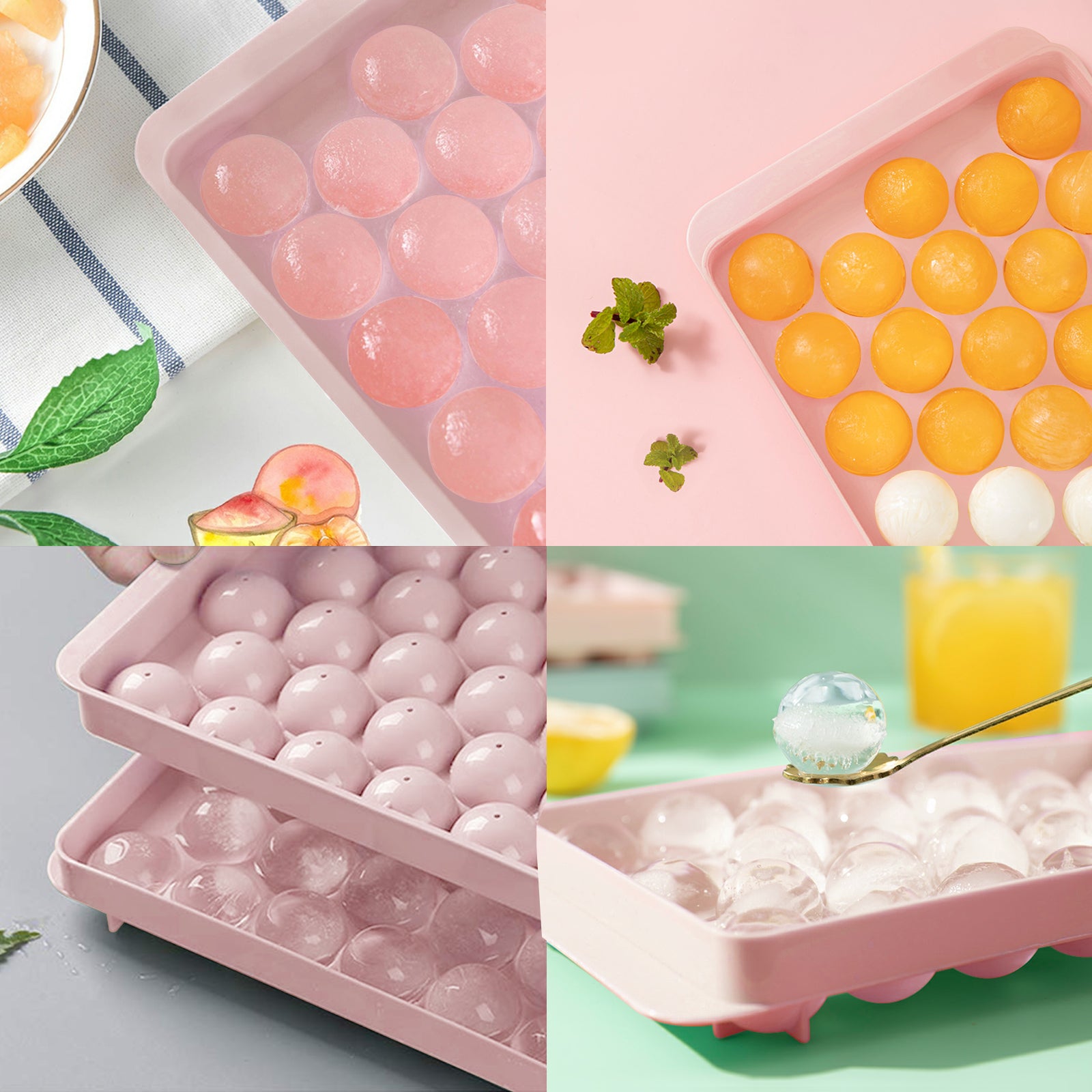 1-Inch Round Ice Cube Tray with Lid and Storage Bin, Small Sphere Ice Ball Molds for Freezer, Reusable Ice Maker Tray for Whiskey, Cocktails & Daily Drinks