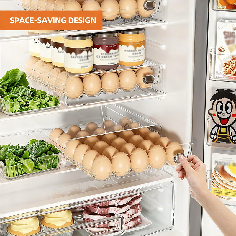 Egg Organizer for Refrigerator, Large Egg Holder for Fridge, Clear Egg Container for Refrigerator, Stackable Egg Storage Trays for Countertop, Egg Drawer Dispenser, Egg Storage Container