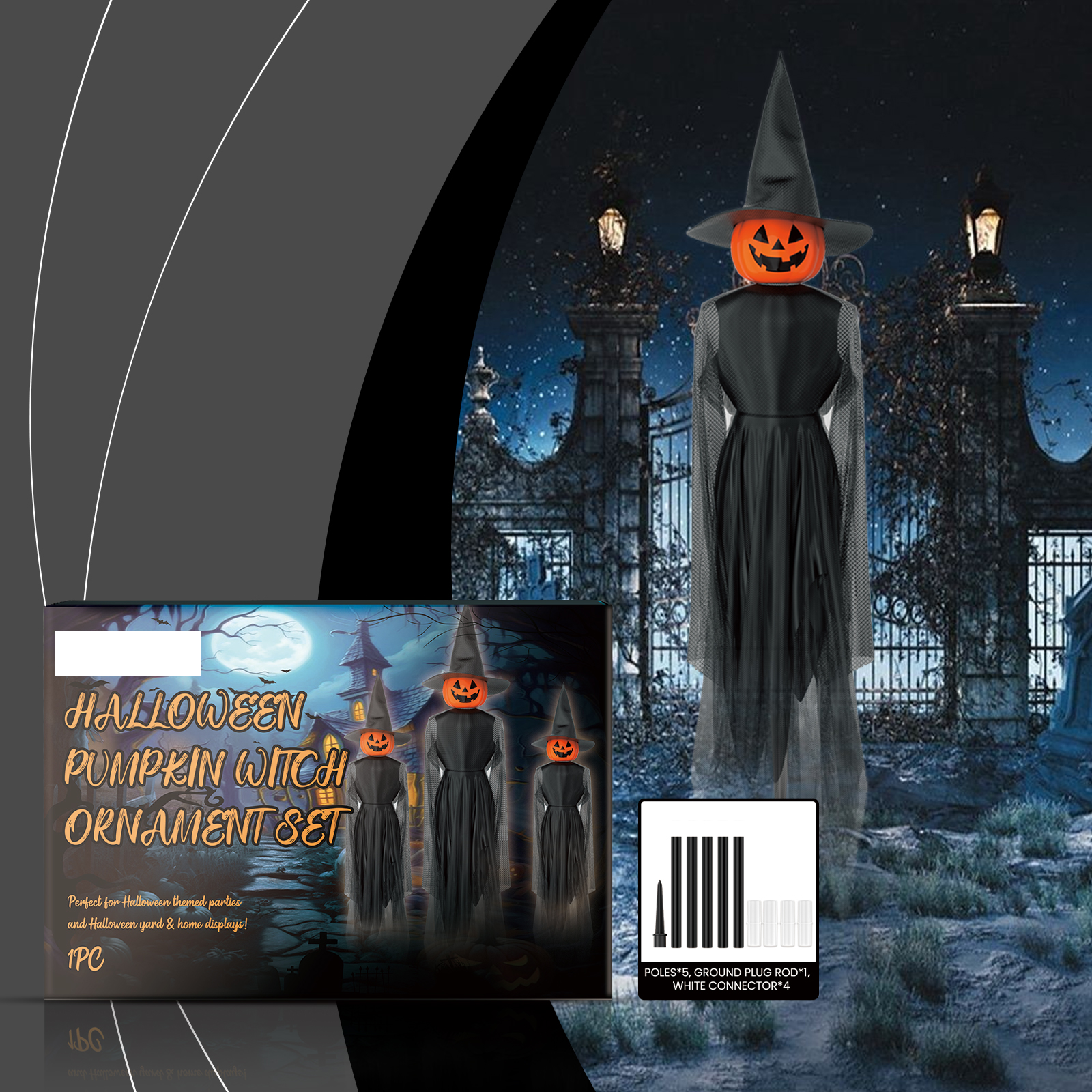 Halloween Pumpkin Witch Figurine Set, Standing Jack-O-Lantern Witch Statues, Spooky Holiday Ornaments, Interactive Party Game Supplies for Yard Tabletop Fireplace Decor, Halloween Gift for Friends Neighbors Kids