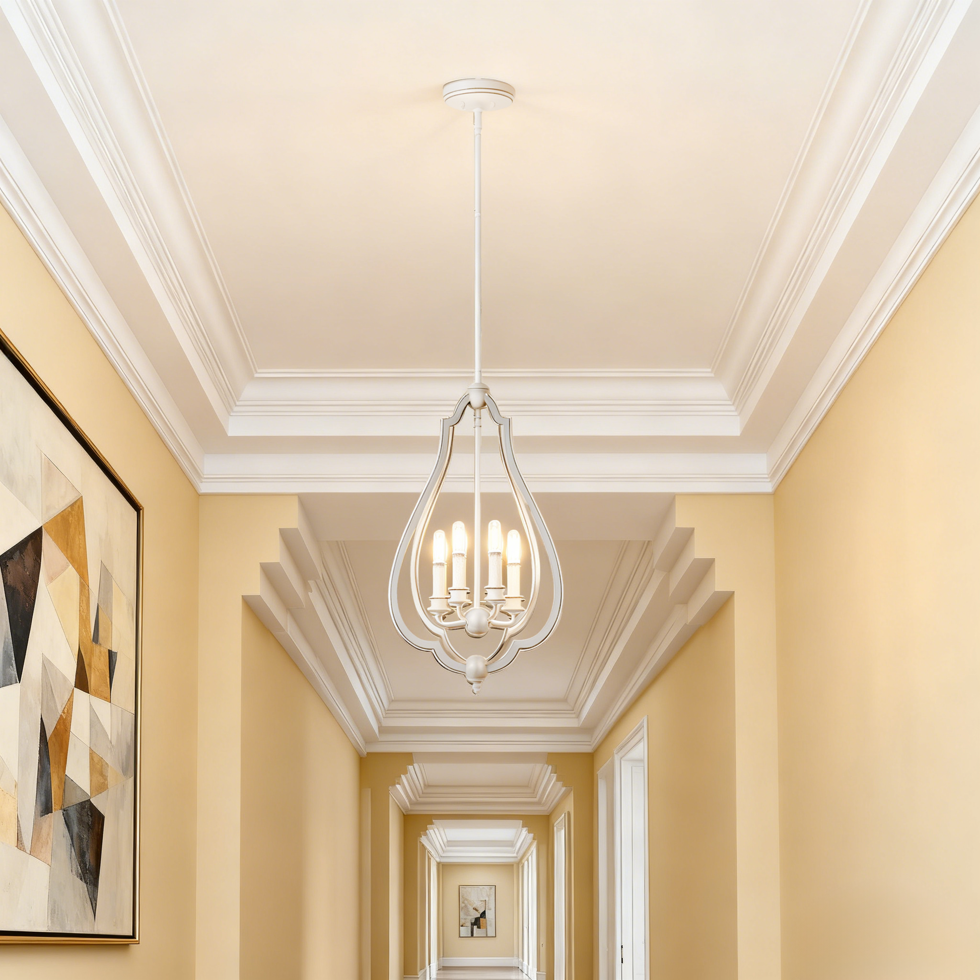 4-Light White Bud-Shaped Pendant Light - Vintage Metal French Country Style - Ideal for Kitchen Island, Farmhouse, Dining Room, Living Room, Bedroom & Foyer (Bulbs Not Included)