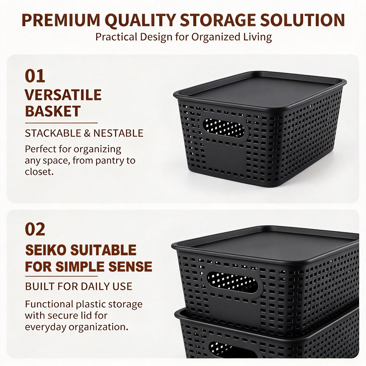 4-Pack Plastic Storage Bins with Lids, Stackable Storage Baskets for Shelves, Drawers, Closets, Playrooms, Classrooms and Offices