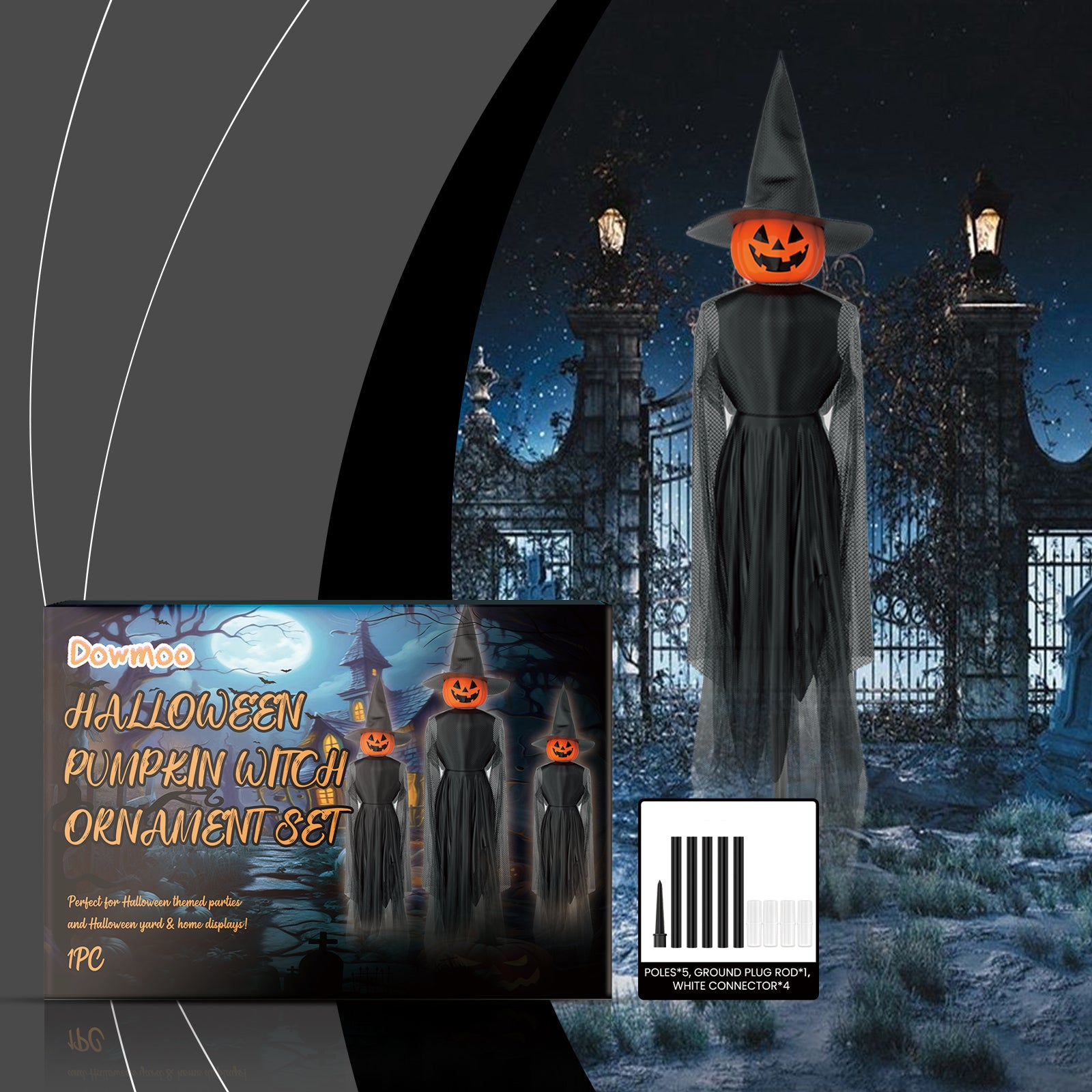 PRODUCT NAME: DOWMOO Halloween Pumpkin Witch Ornament Set